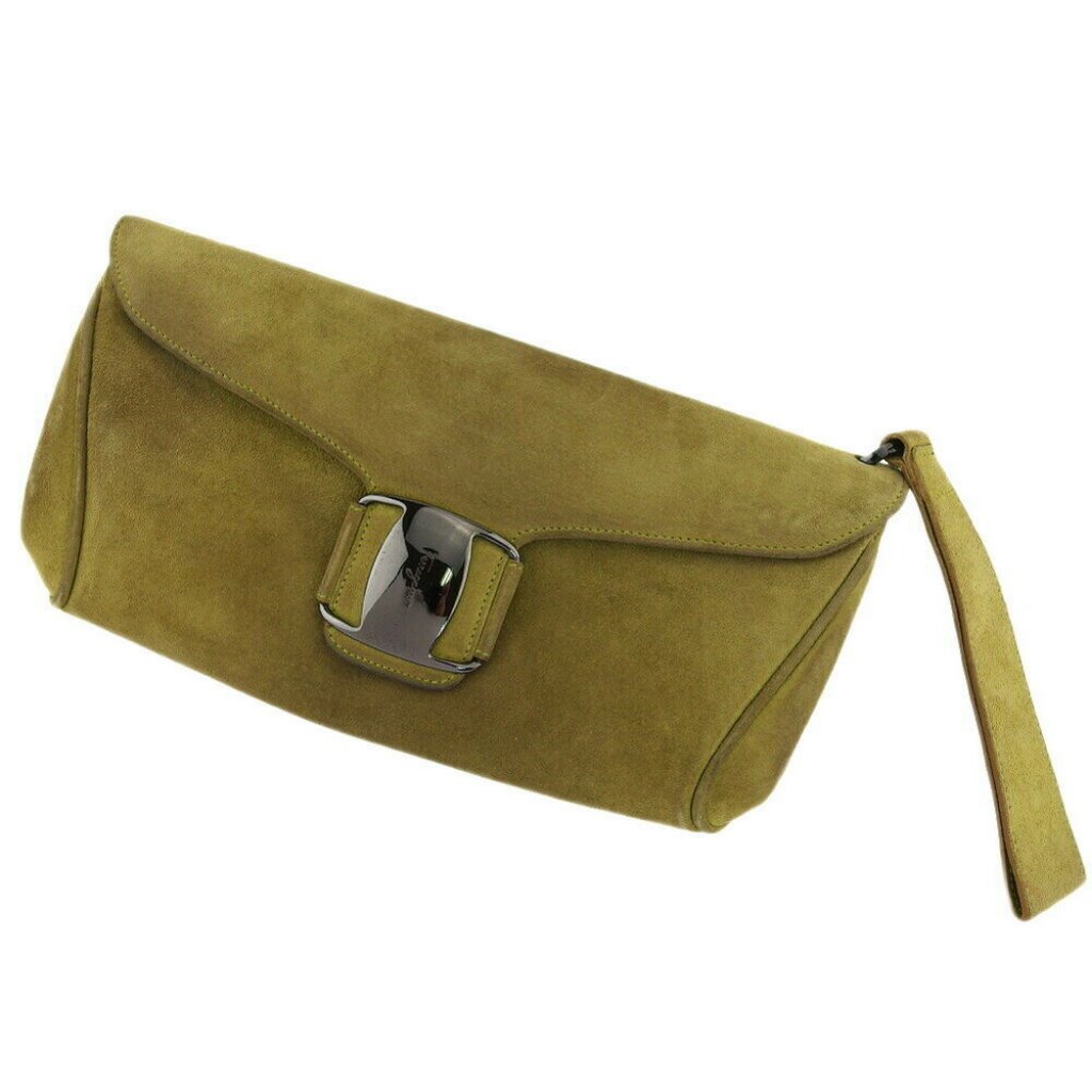 Salvatore Ferragamo Clutch Bag Vara Suede Authentic Used